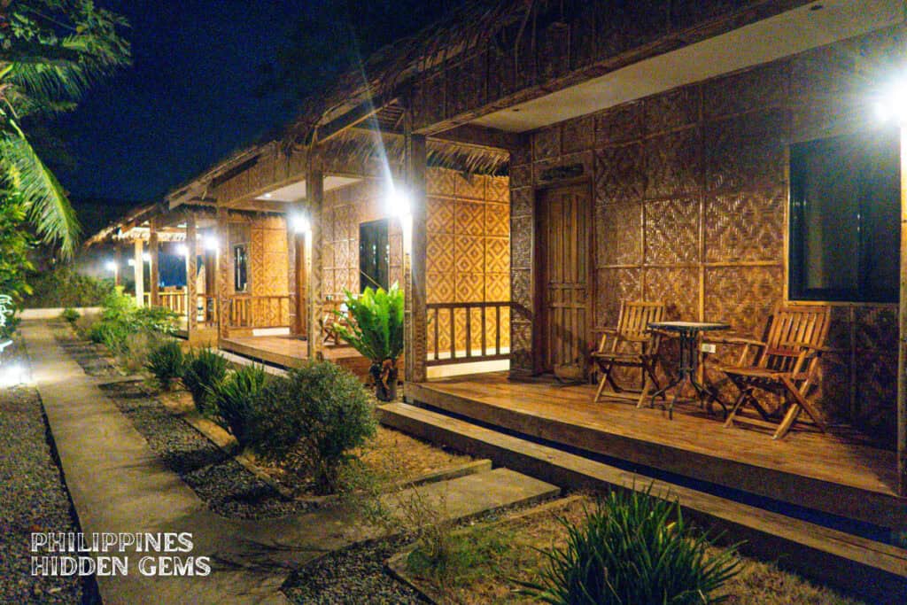 Alona Pawikan cottages were captured at night.