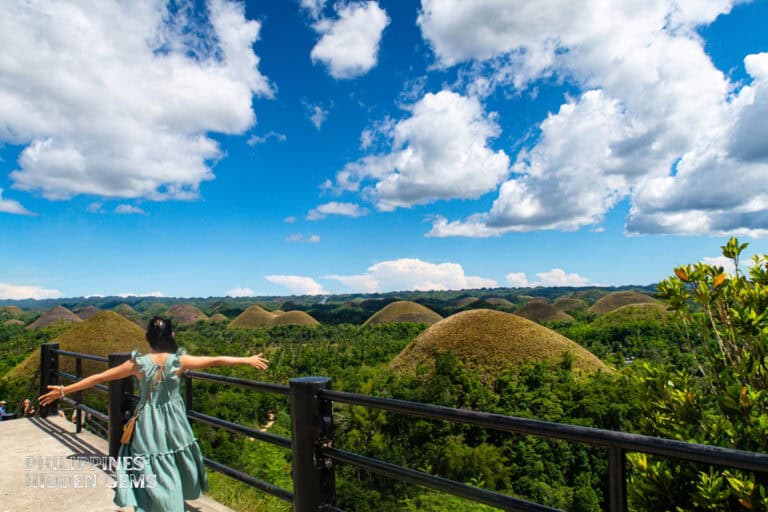 Kristine at the top viewing deck of the Chocolate Hills Complex.