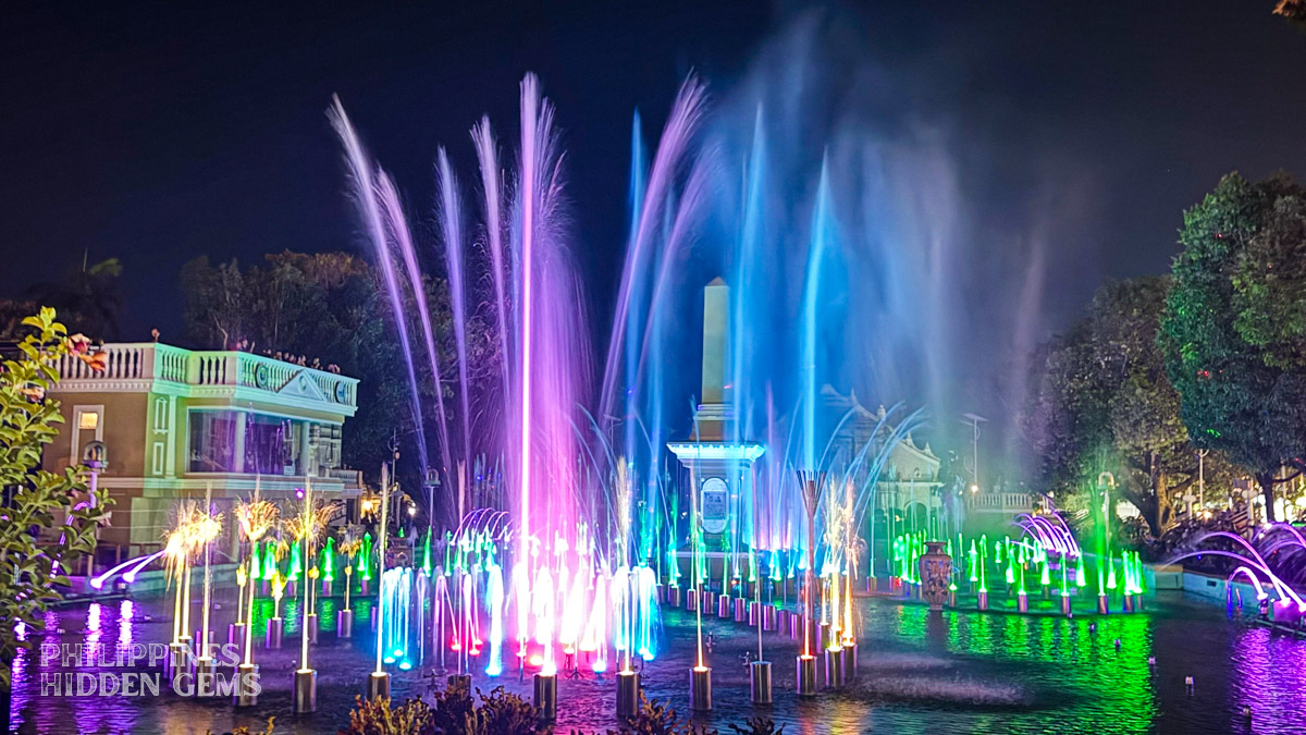 Water fountains with lights.