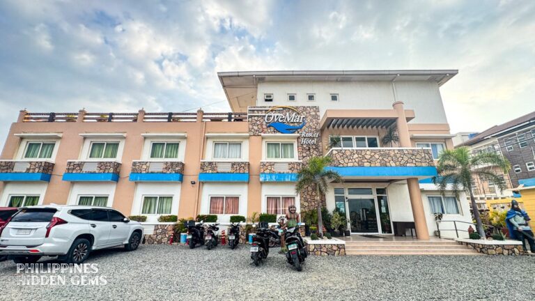 The front and parking lot of a resort hotel in Vigan, Philippines.