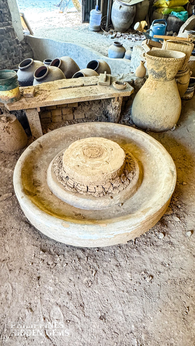A traditional potter's wheel.