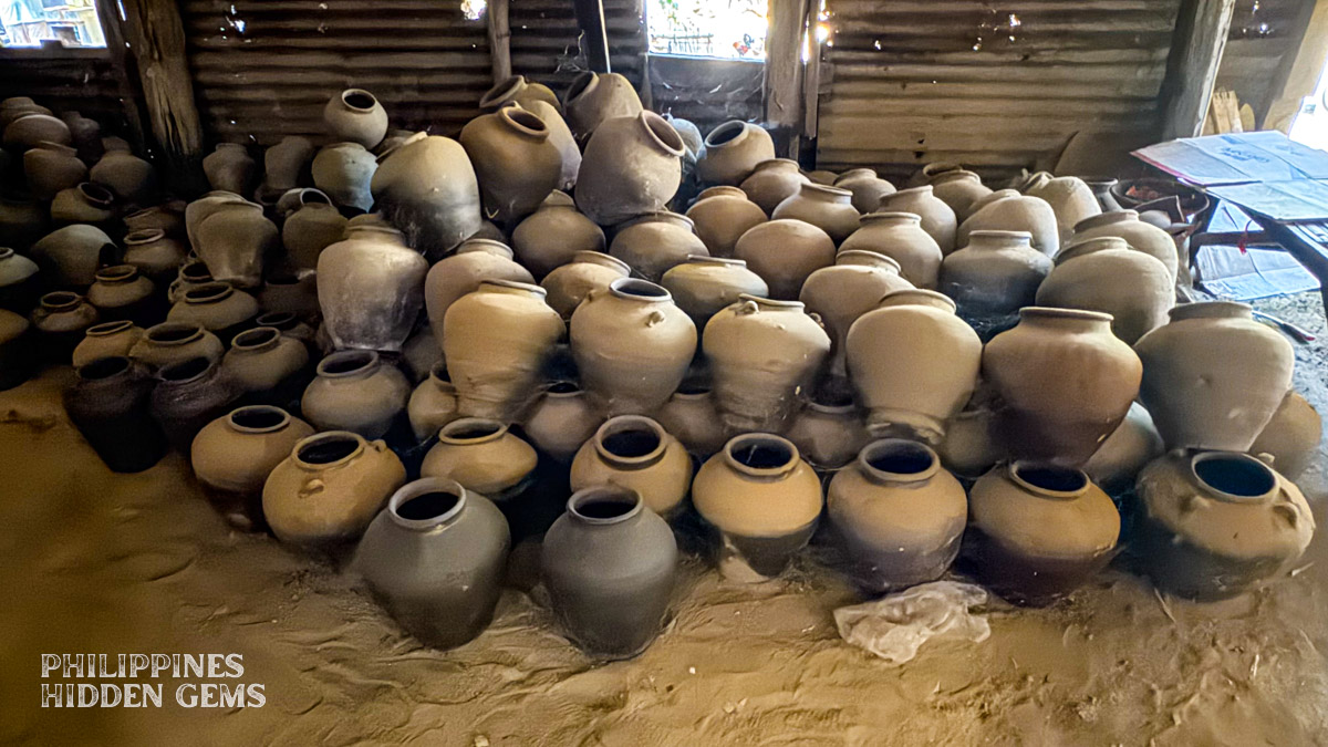 A pile of traditional Filipino earthenware burnay jars in Vigan.